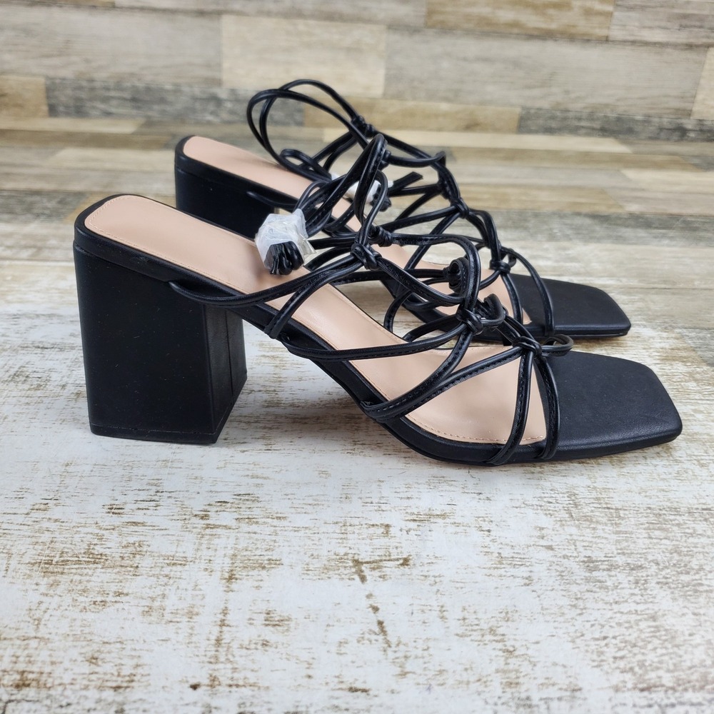 Faryl by Farylrobin Zayne Womens Strappy Sandals Sz 12 Black Square Toe Block